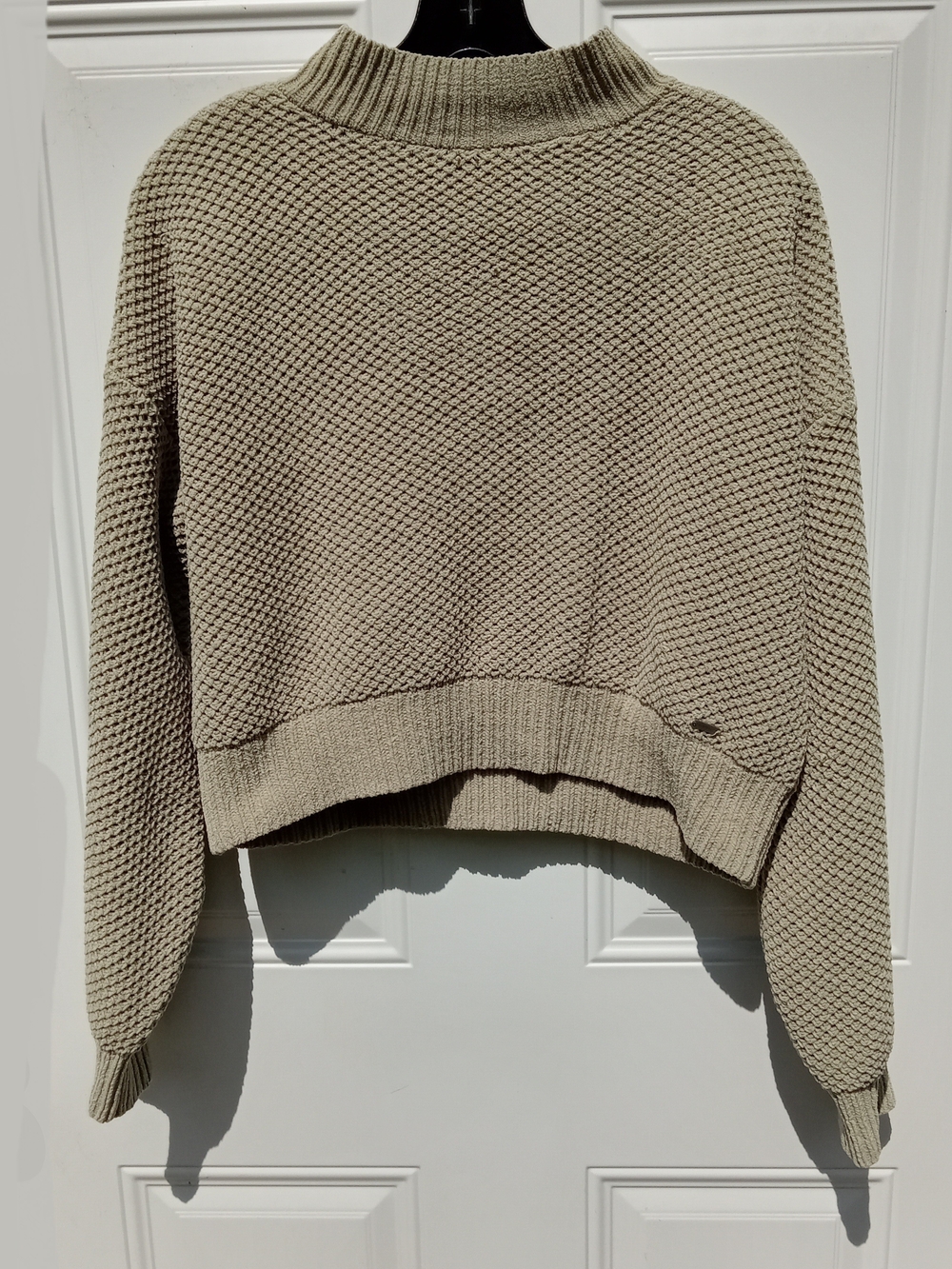 Hollister Sage Green XS Cropped Knit Sweater Mock Neck Soft Cozy